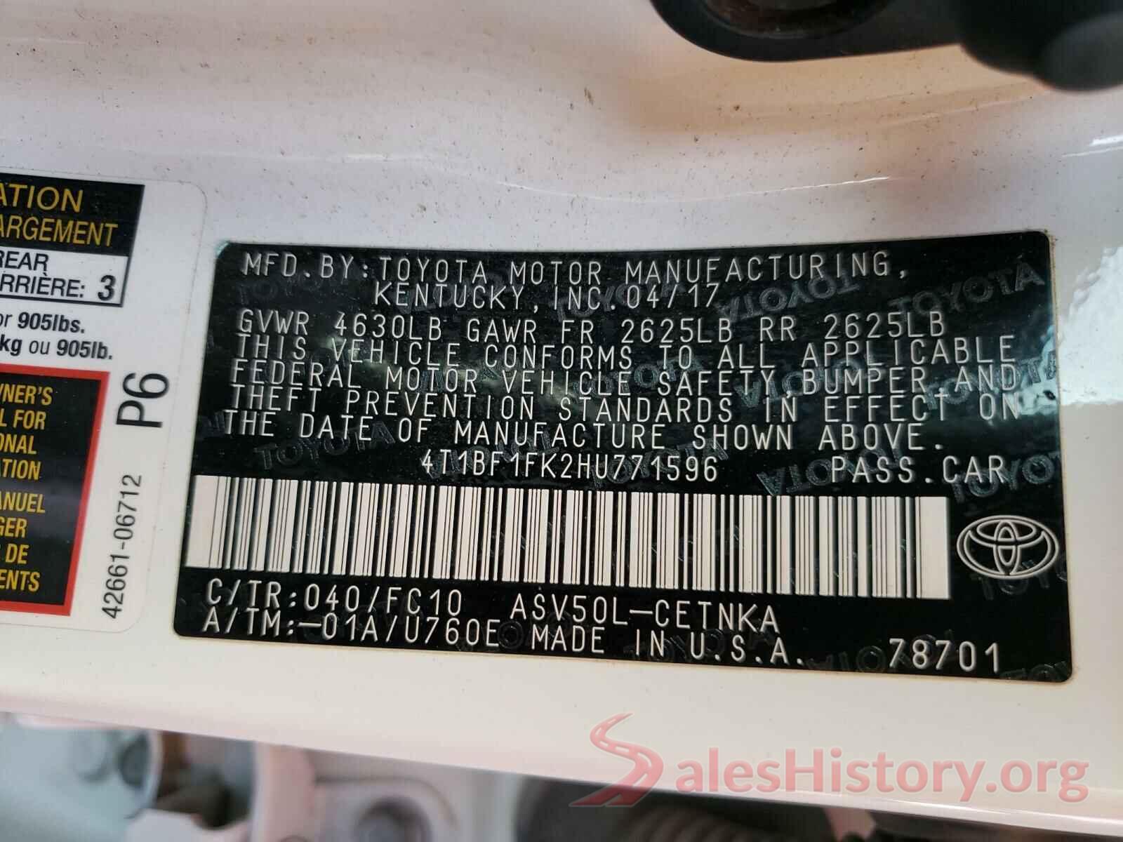 4T1BF1FK2HU771596 2017 TOYOTA CAMRY