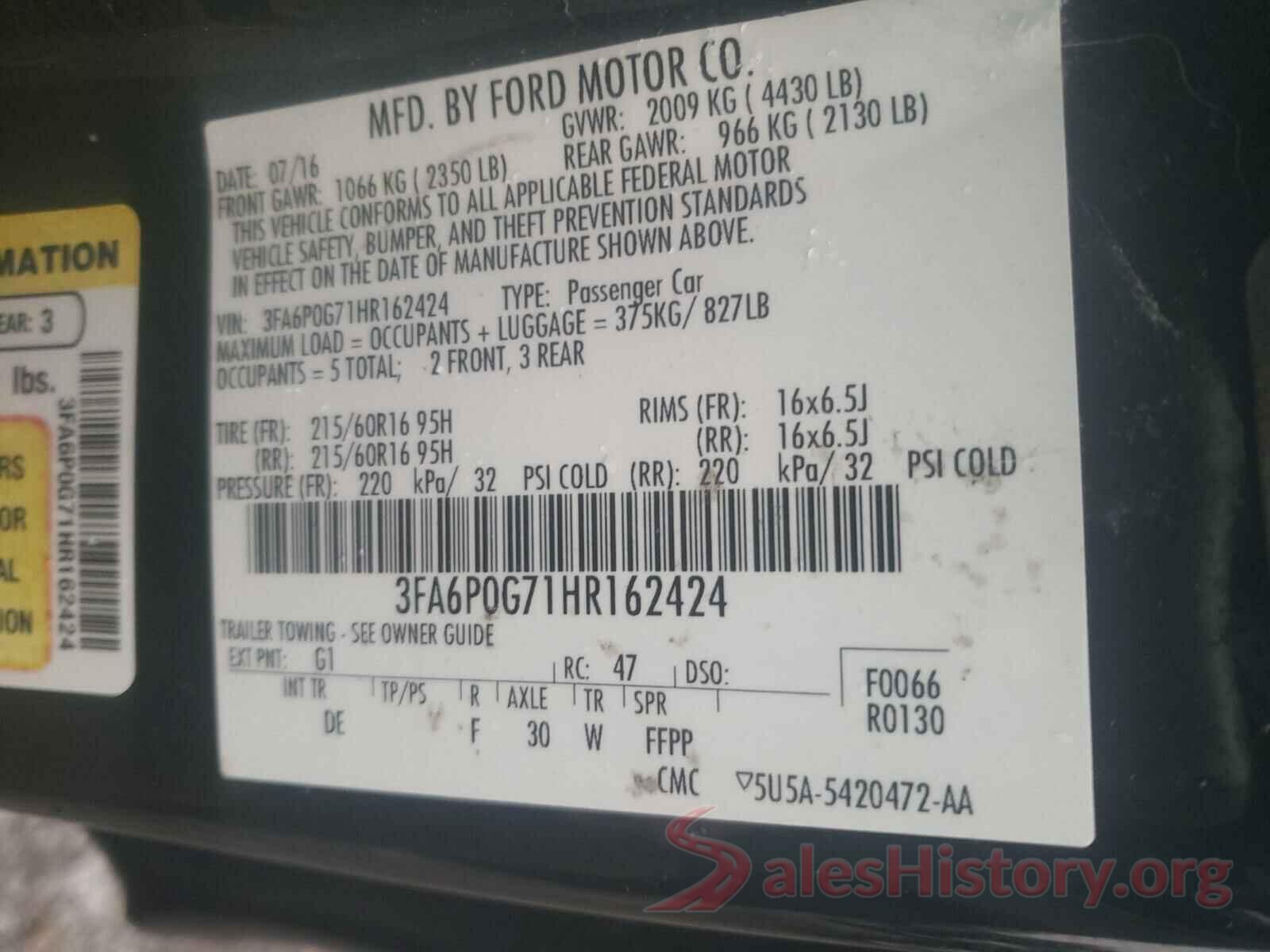 3FA6P0G71HR162424 2017 FORD FUSION