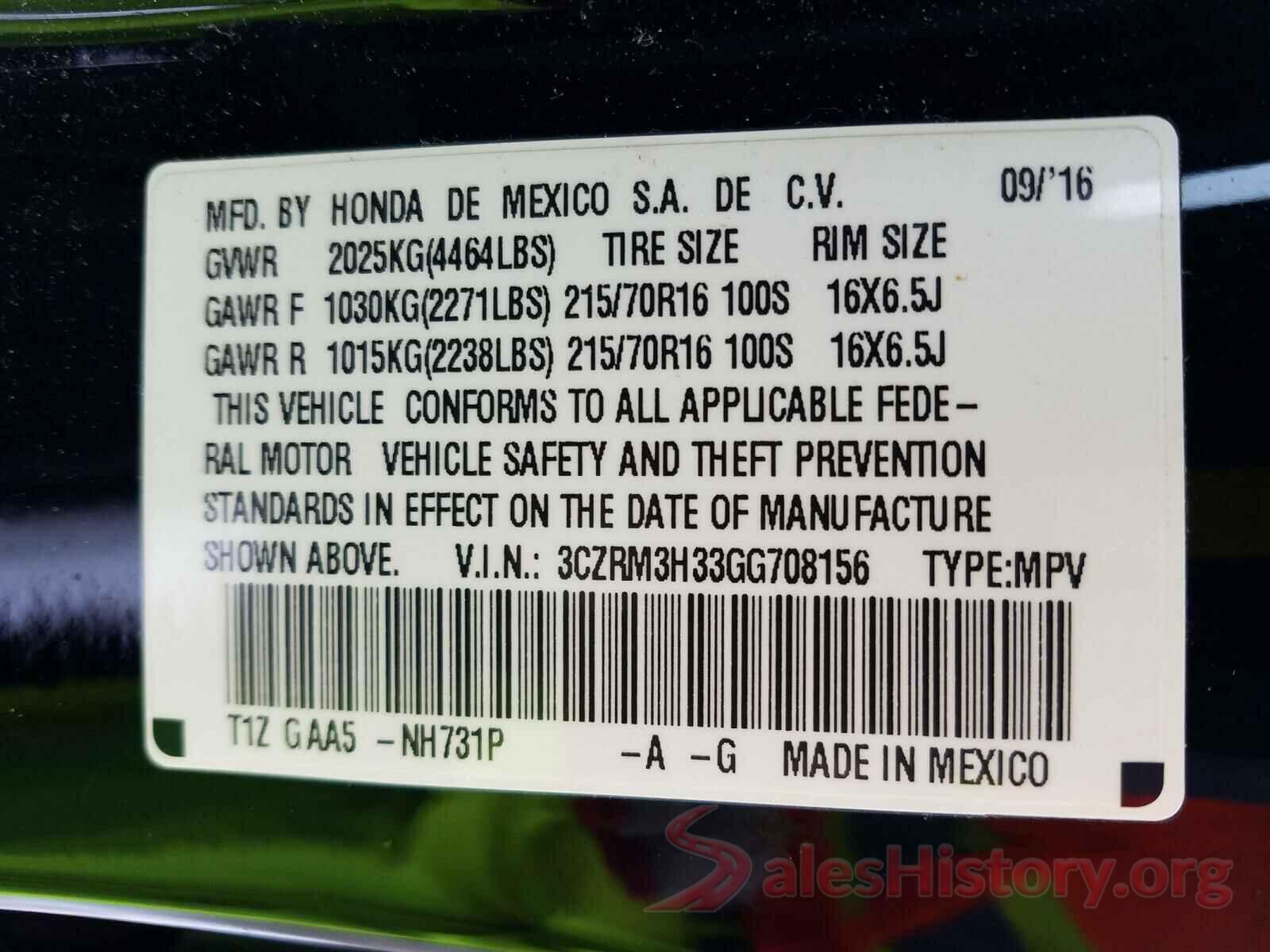 3CZRM3H33GG708156 2016 HONDA CRV