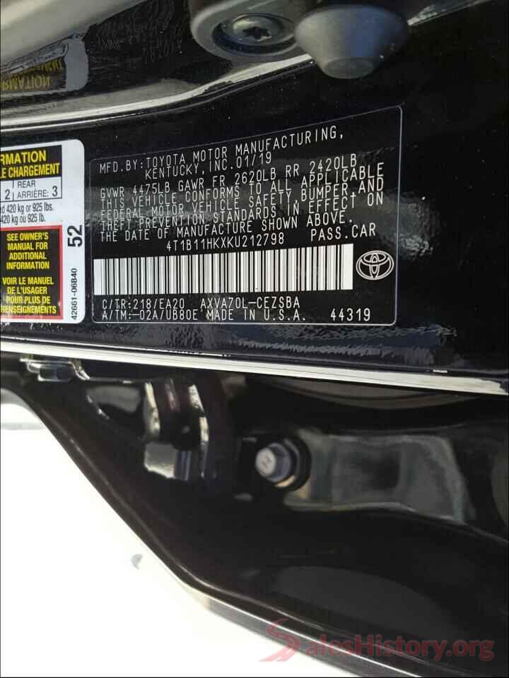 4T1B11HKXKU212798 2019 TOYOTA CAMRY