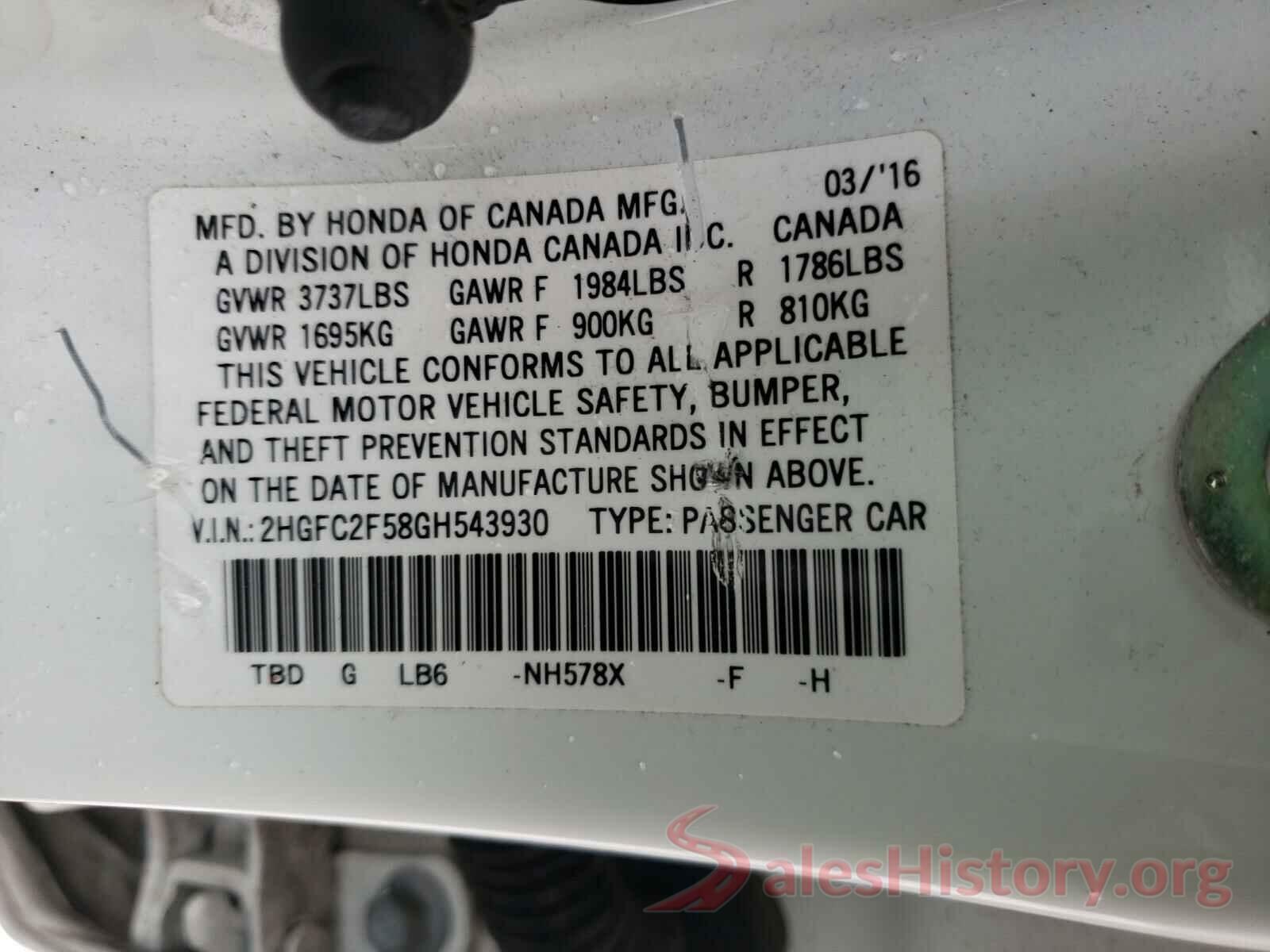 2HGFC2F58GH543930 2016 HONDA CIVIC