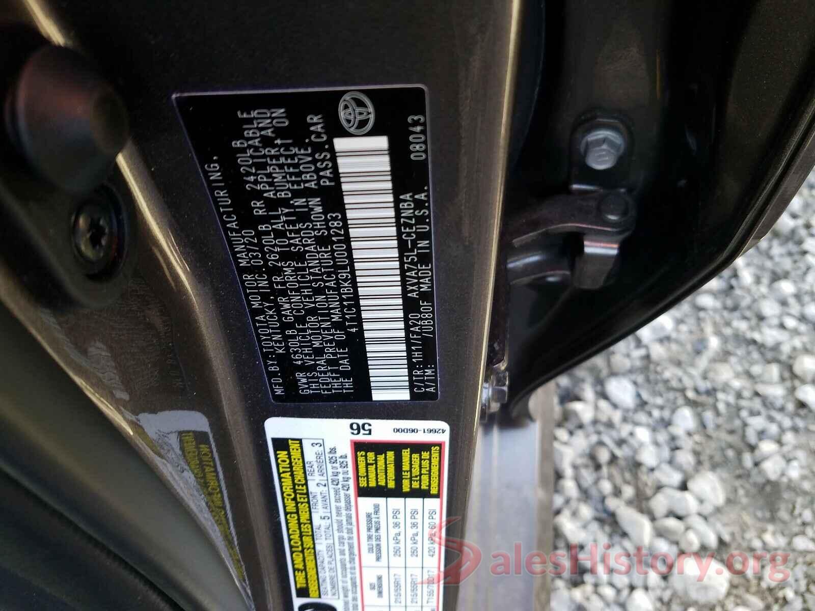 4T1C11BK9LU001283 2020 TOYOTA CAMRY