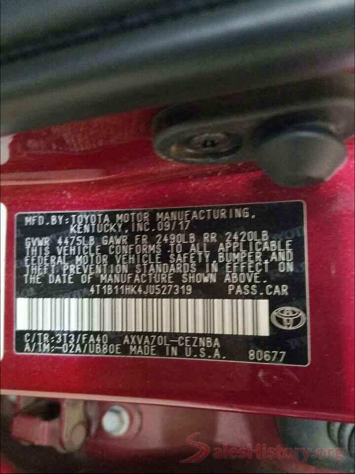 4T1B11HK4JU527319 2018 TOYOTA CAMRY