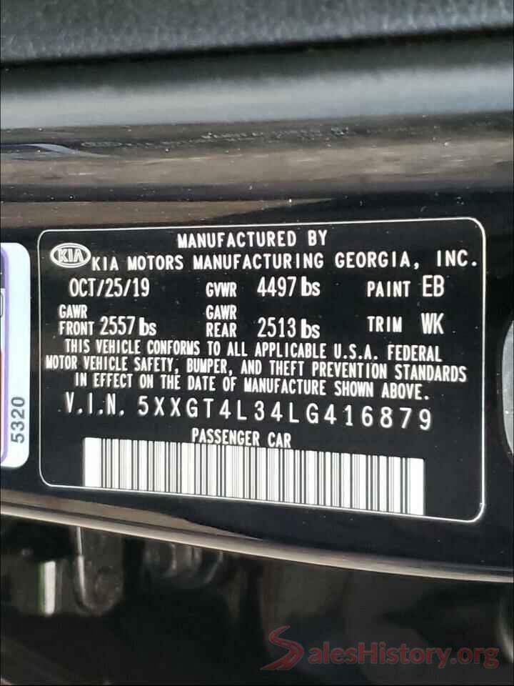 5XXGT4L34LG416879 2020 KIA OPTIMA