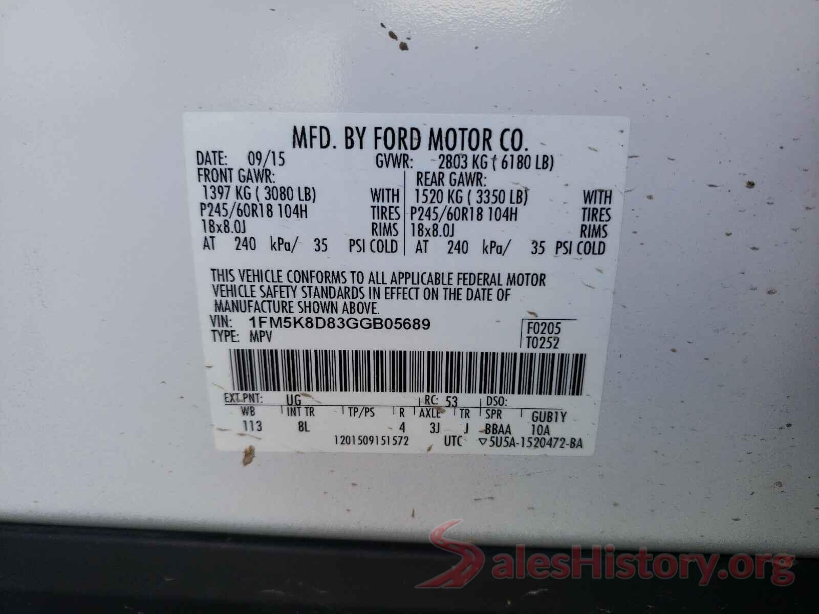 1FM5K8D83GGB05689 2016 FORD EXPLORER