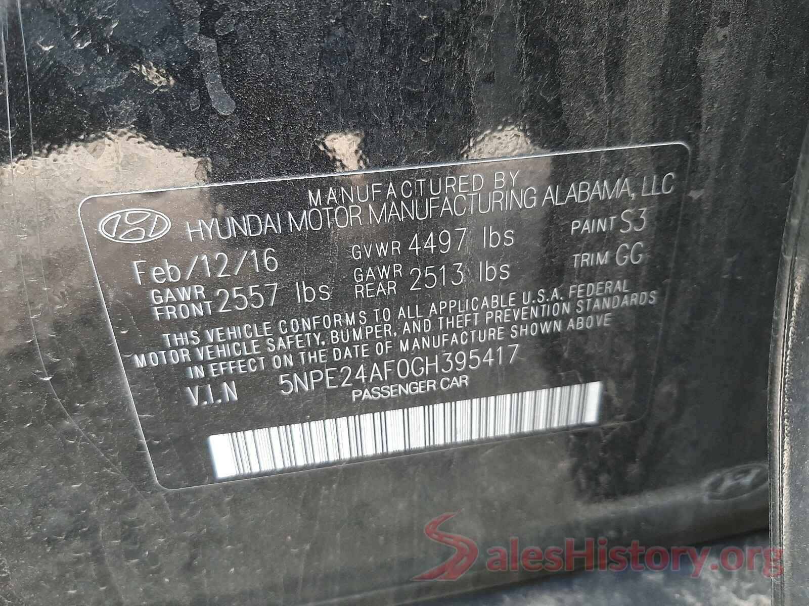 5NPE24AF0GH395417 2016 HYUNDAI SONATA