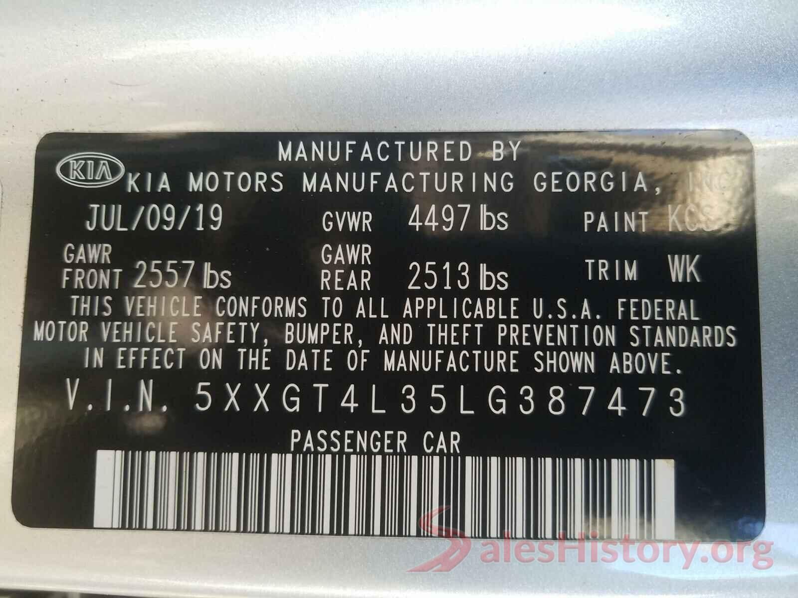 5XXGT4L35LG387473 2020 KIA OPTIMA