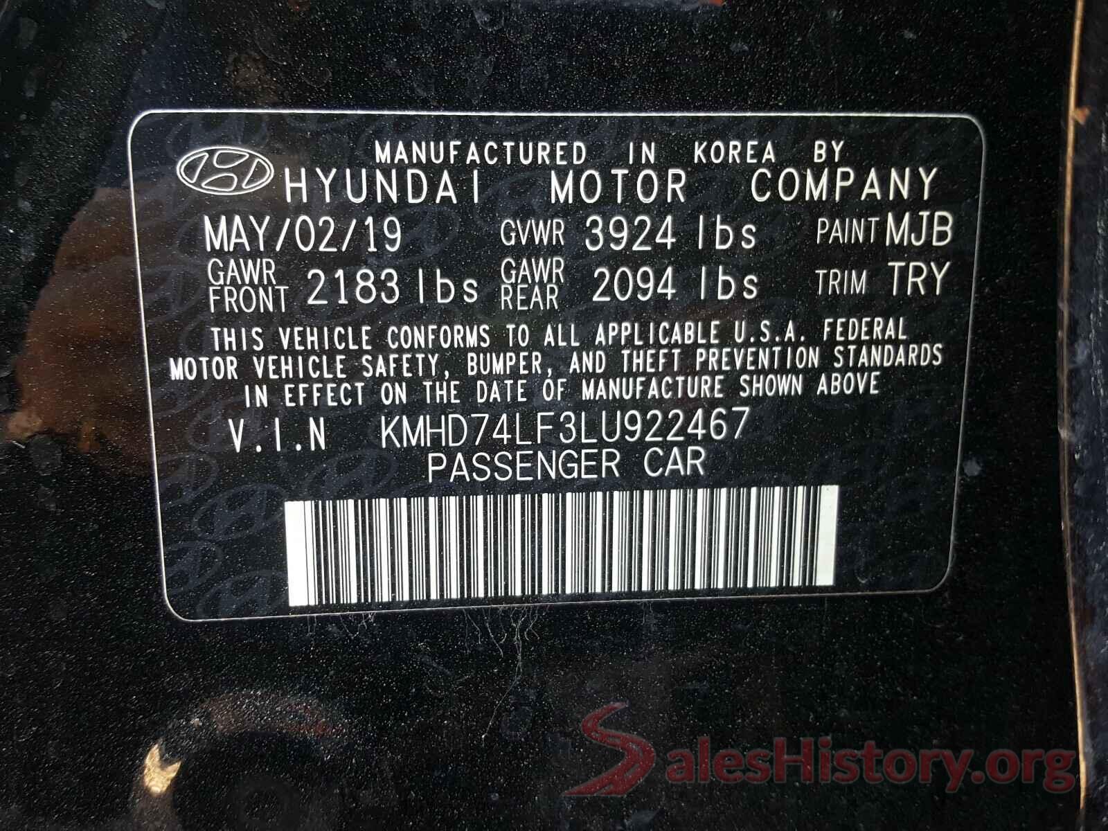 KMHD74LF3LU922467 2020 HYUNDAI ELANTRA