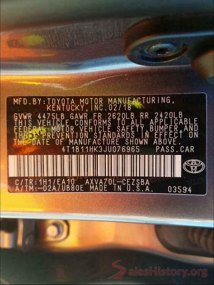 4T1B11HK3JU076965 2018 TOYOTA CAMRY