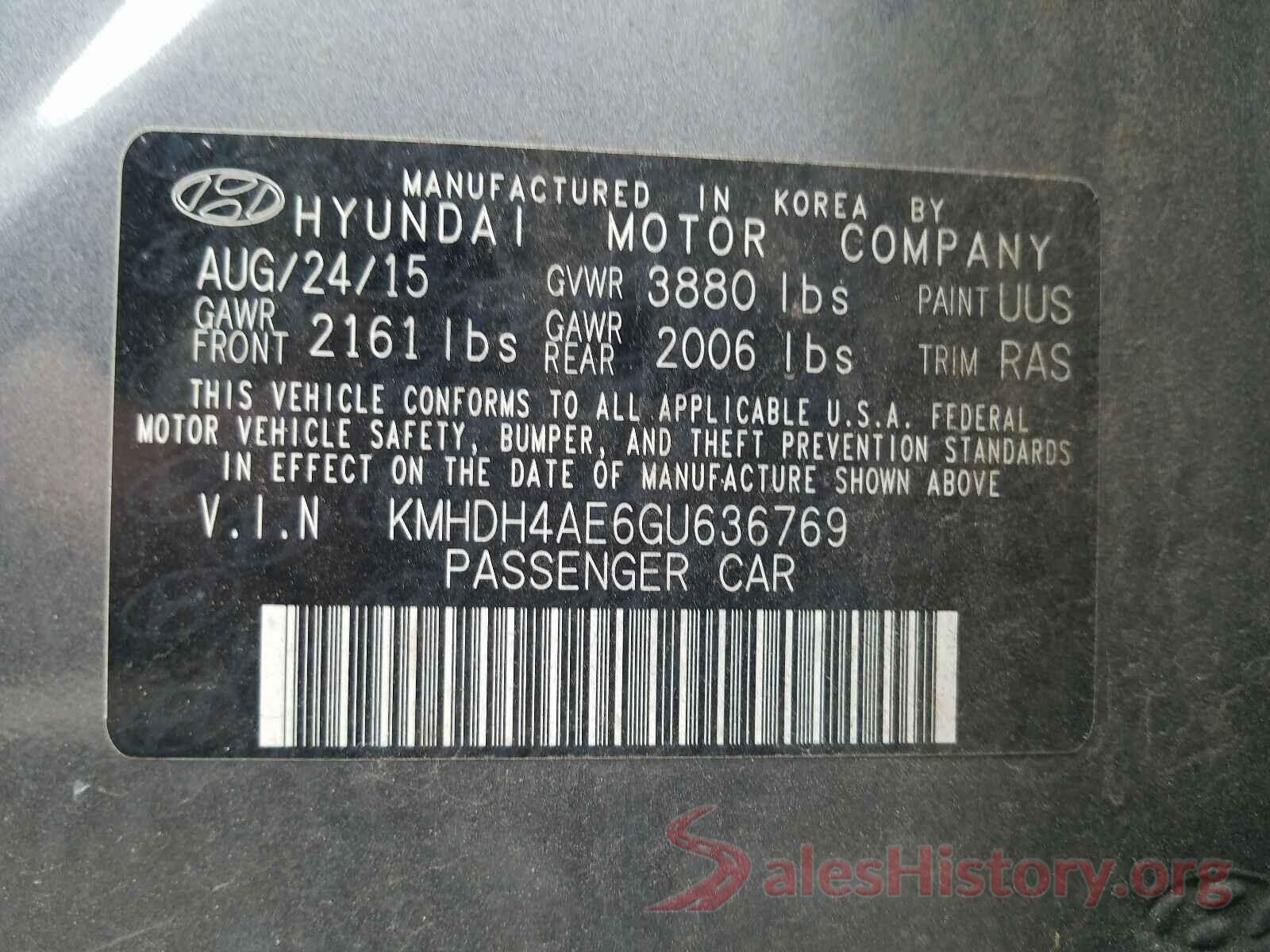 KMHDH4AE6GU636769 2016 HYUNDAI ELANTRA