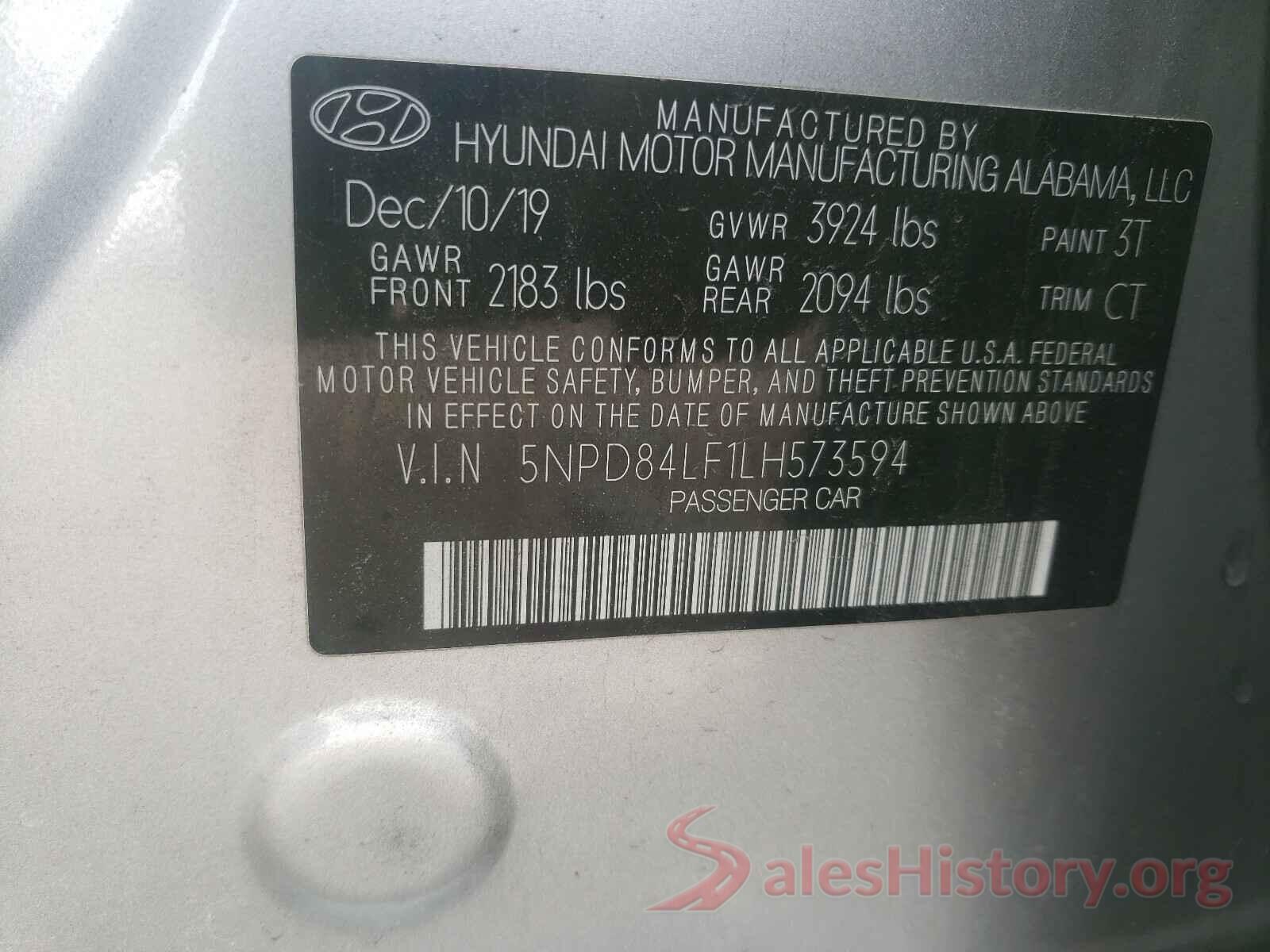 5NPD84LF1LH573594 2020 HYUNDAI ELANTRA