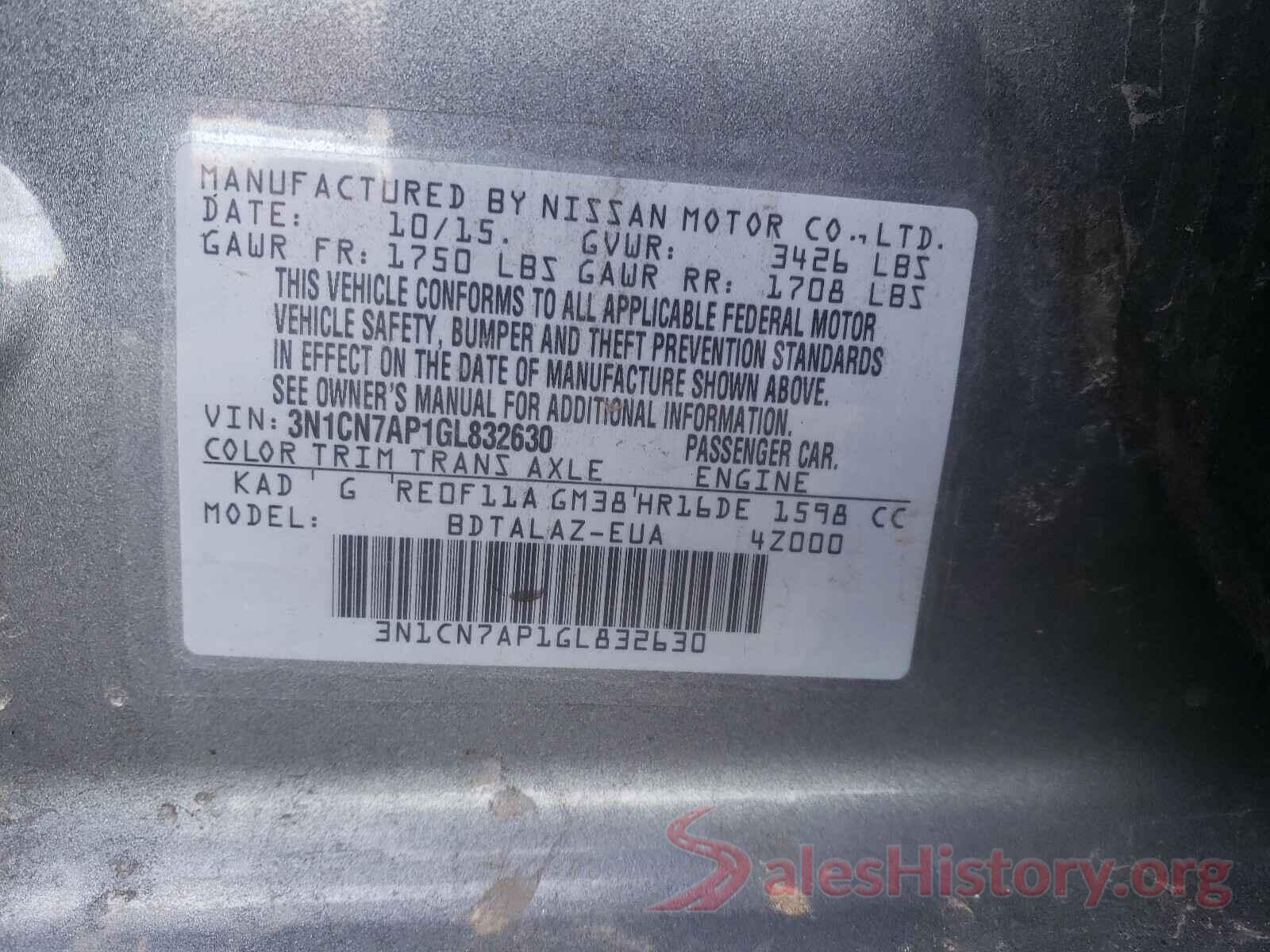 3N1CN7AP1GL832630 2016 NISSAN VERSA