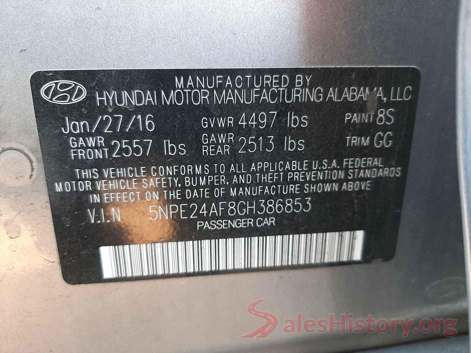 5NPE24AF8GH386853 2016 HYUNDAI SONATA