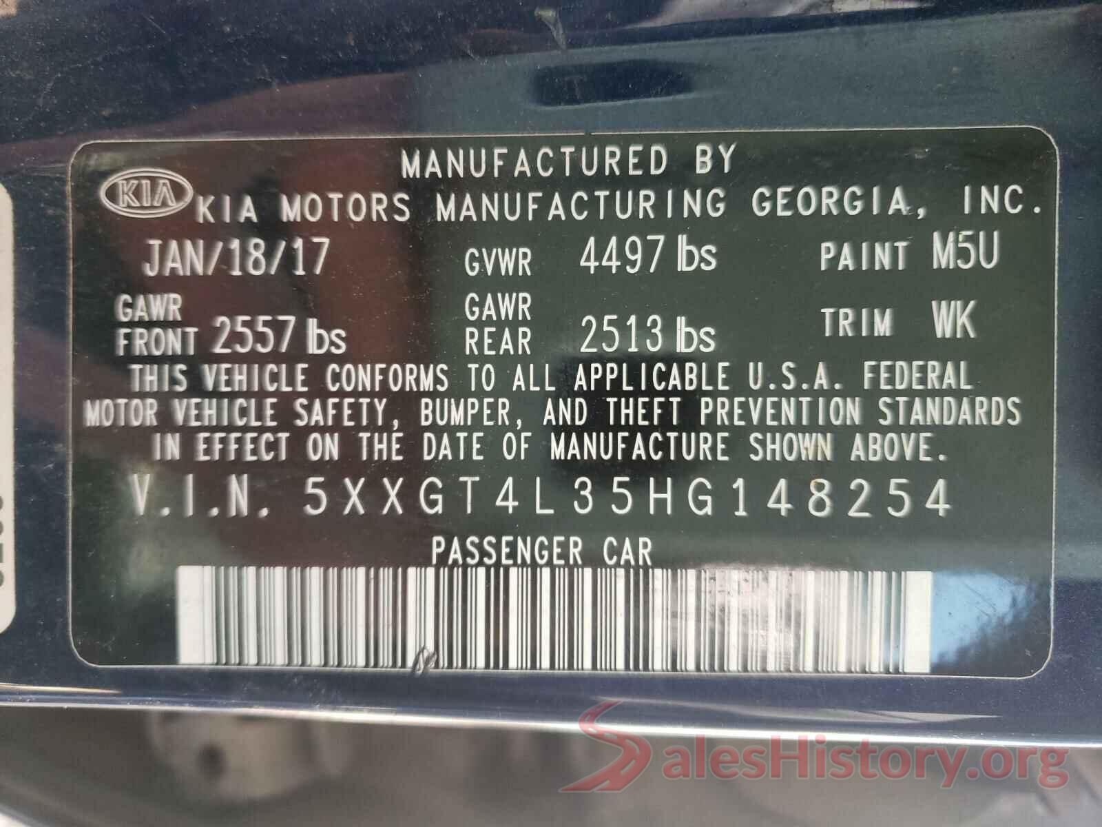 5XXGT4L35HG148254 2017 KIA OPTIMA