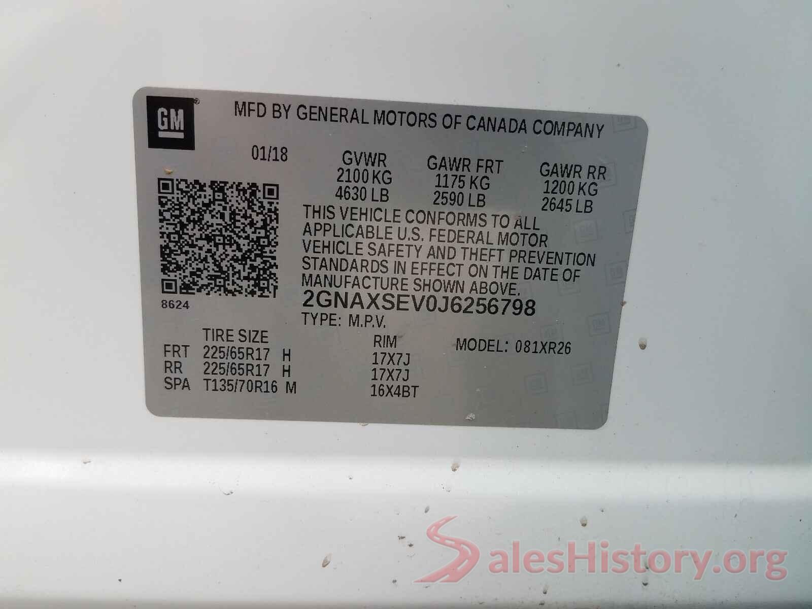 2GNAXSEV0J6256798 2018 CHEVROLET EQUINOX