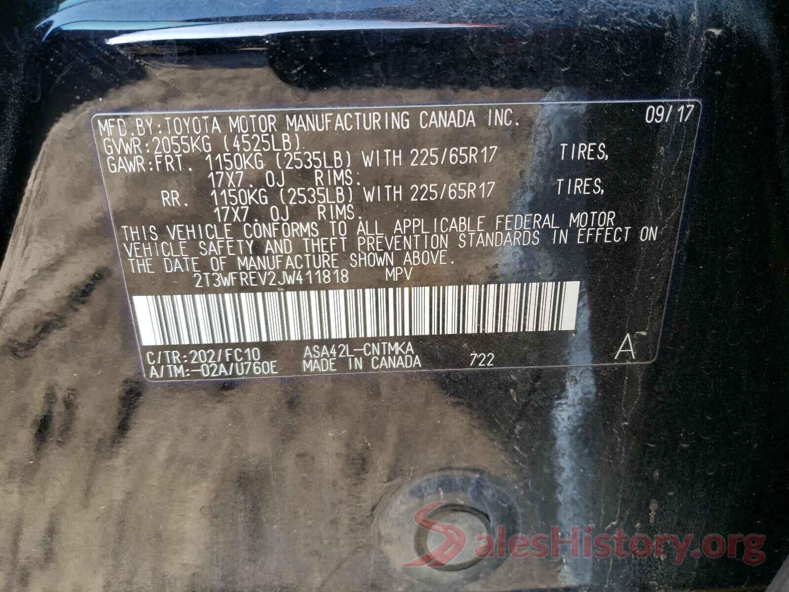 2T3WFREV2JW411818 2018 TOYOTA RAV4