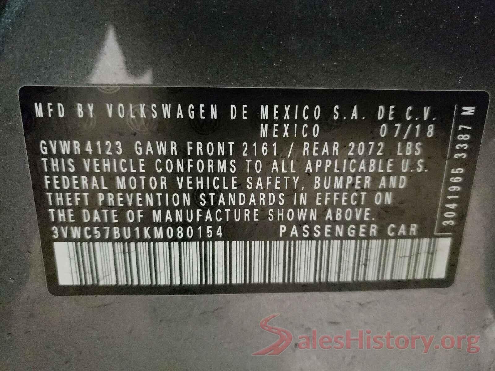 3VWC57BU1KM080154 2019 VOLKSWAGEN JETTA