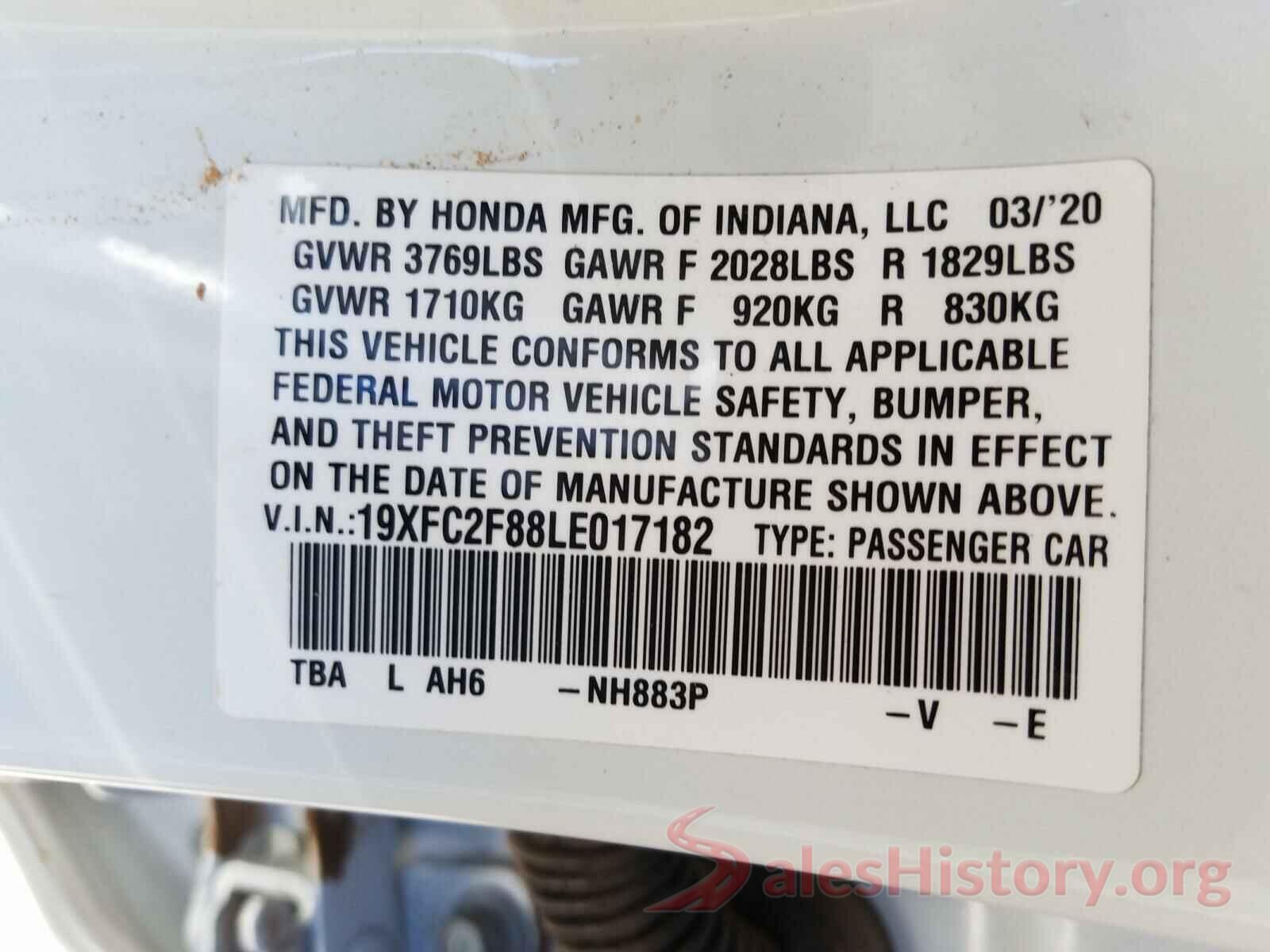 19XFC2F88LE017182 2020 HONDA CIVIC