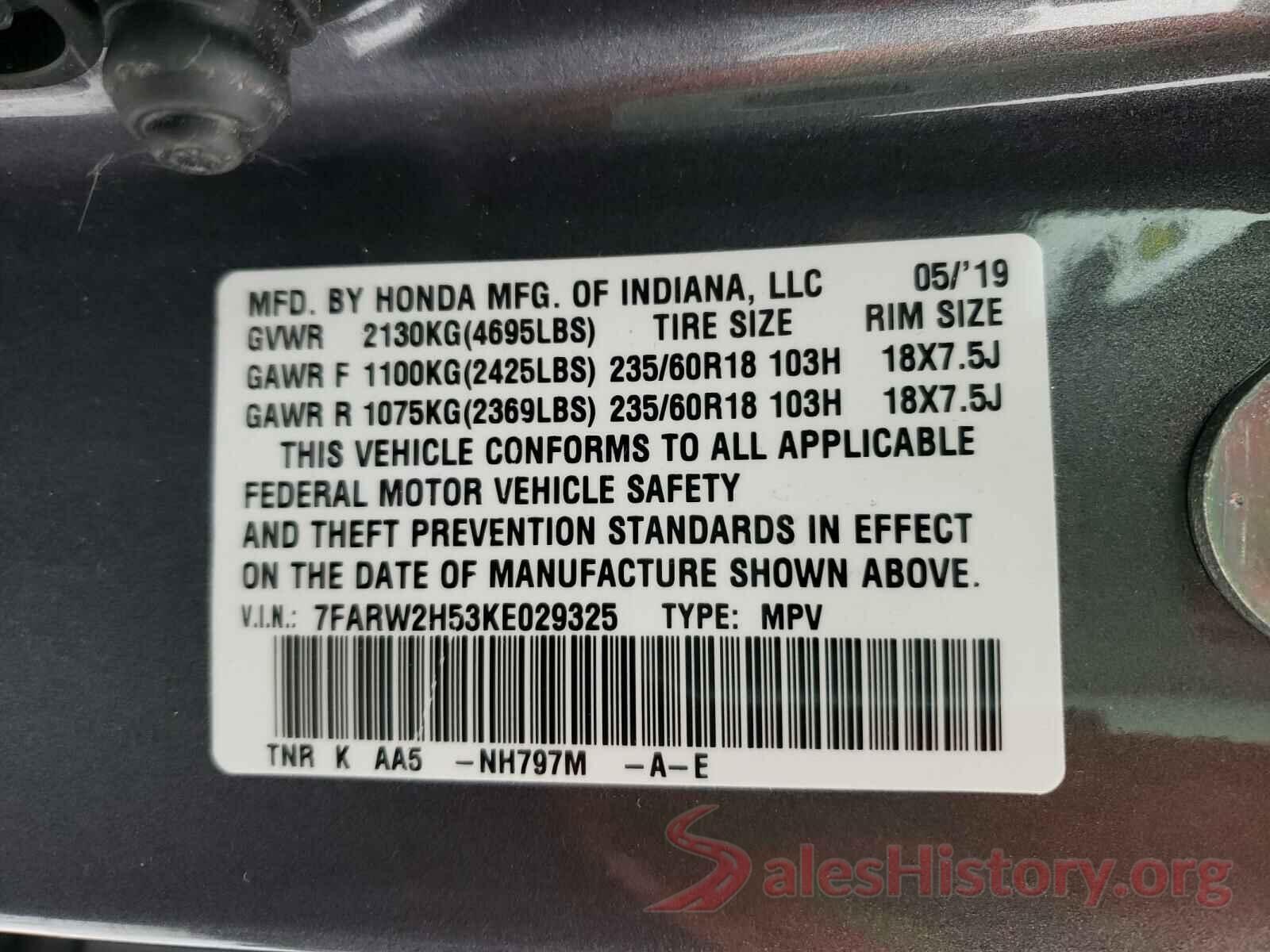 7FARW2H53KE029325 2019 HONDA CRV