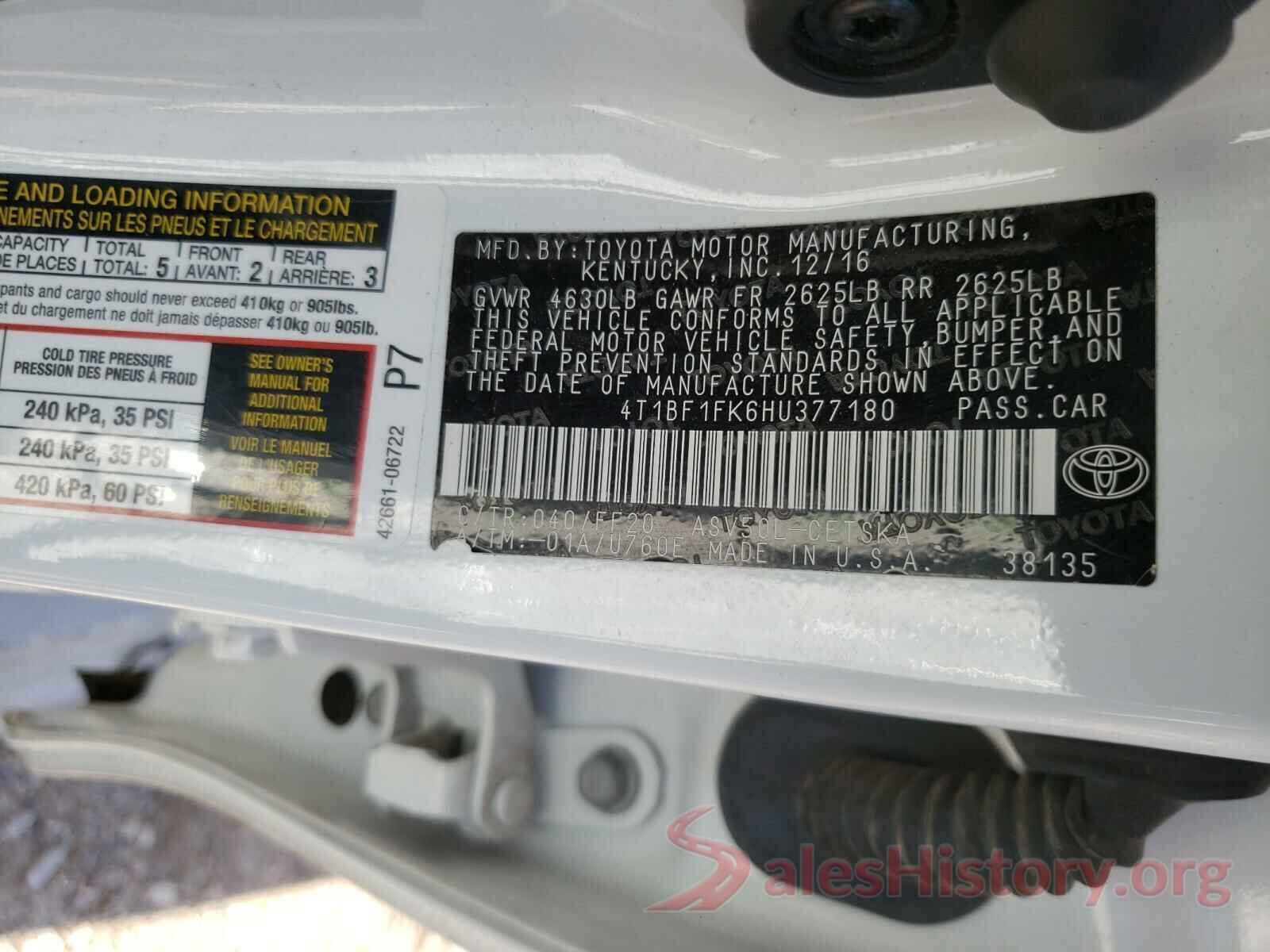 4T1BF1FK6HU377180 2017 TOYOTA CAMRY