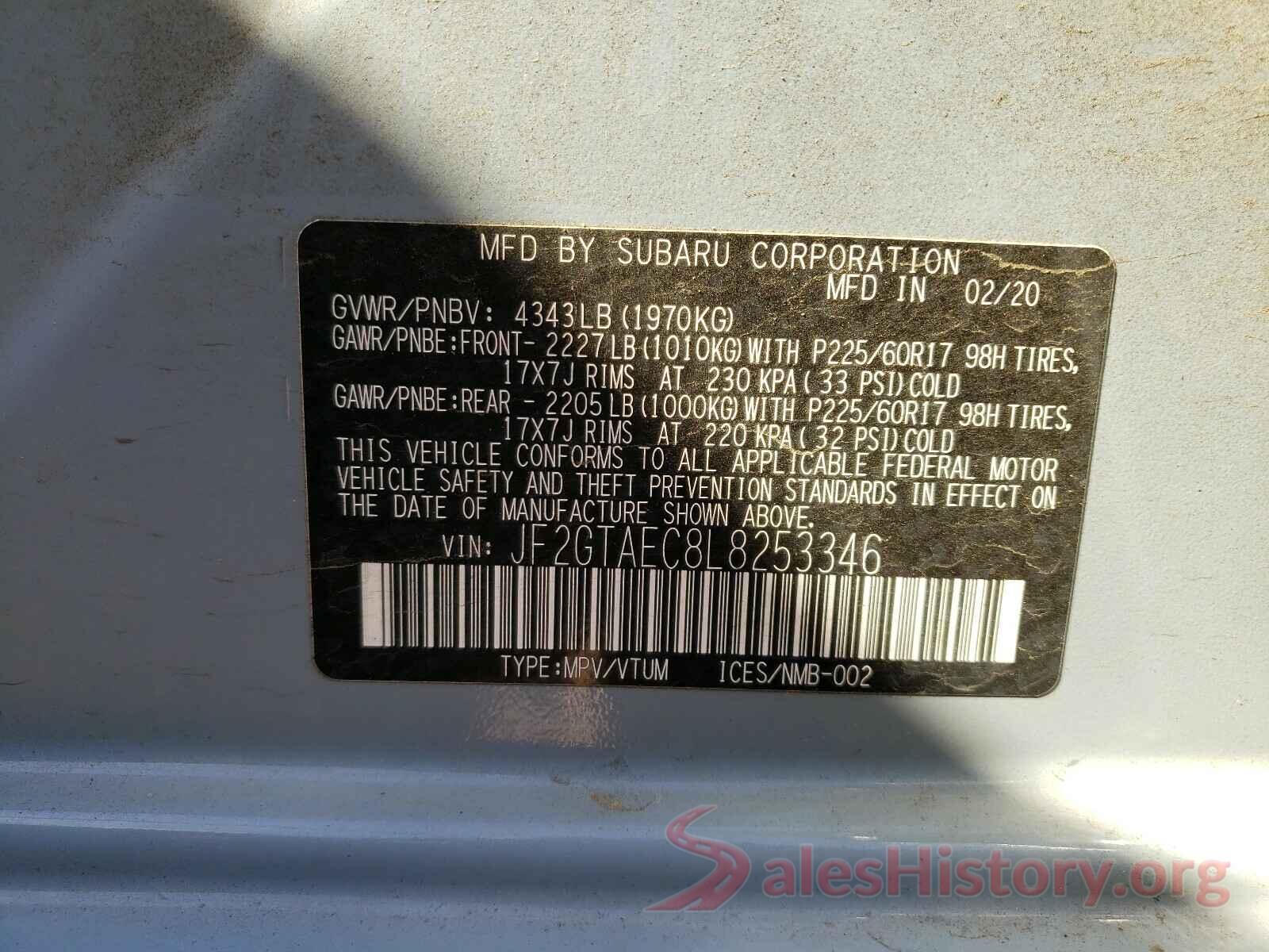 JF2GTAEC8L8253346 2020 SUBARU CROSSTREK