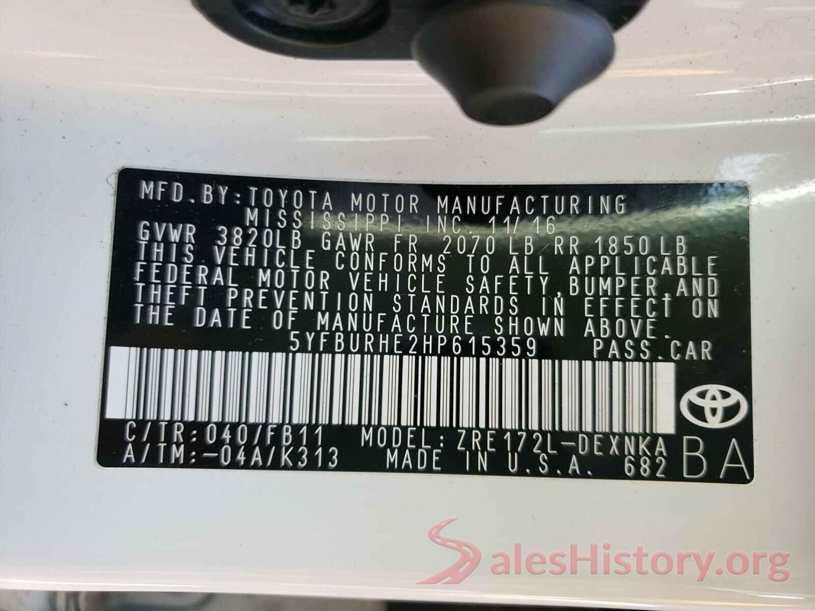 5YFBURHE2HP615359 2017 TOYOTA COROLLA