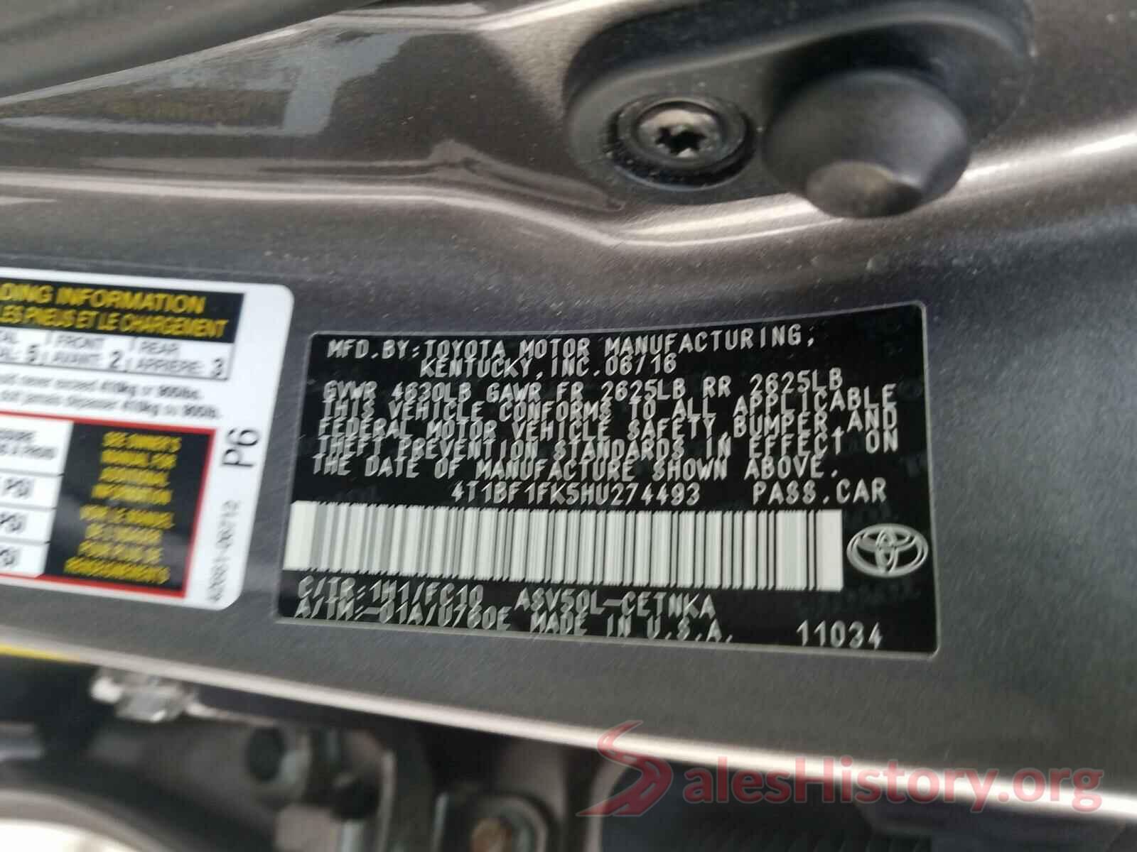 4T1BF1FK5HU274493 2017 TOYOTA CAMRY