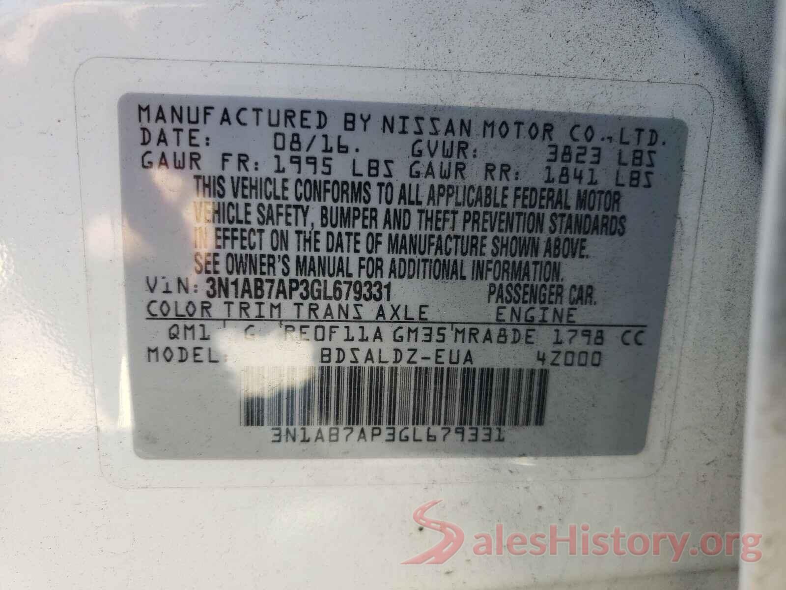 3N1AB7AP3GL679331 2016 NISSAN SENTRA