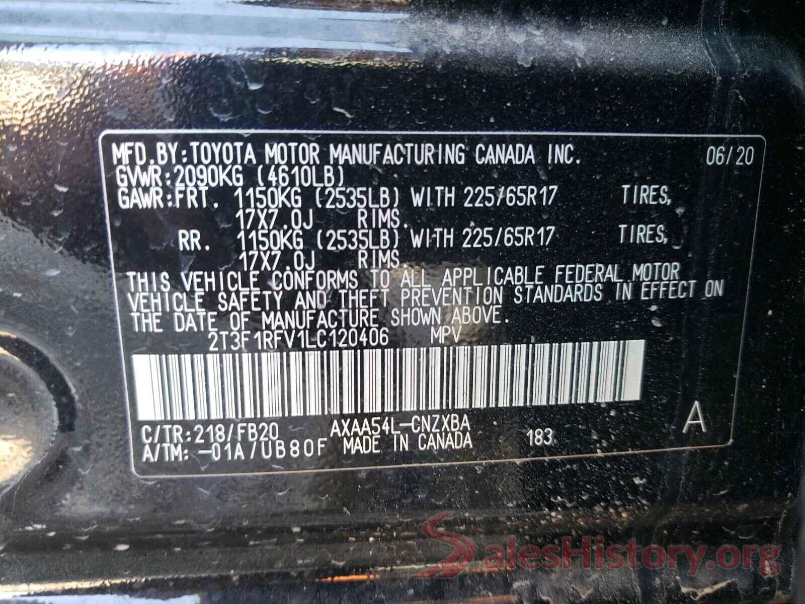 2T3F1RFV1LC120406 2020 TOYOTA RAV4