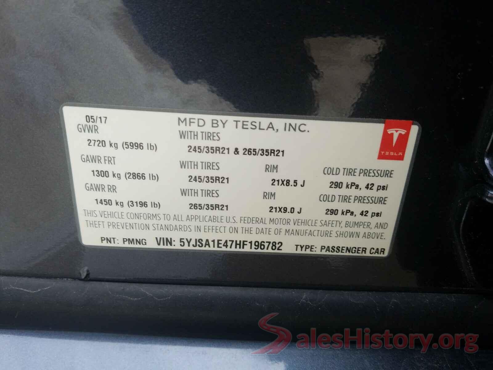 5YJSA1E47HF196782 2017 TESLA MODEL S