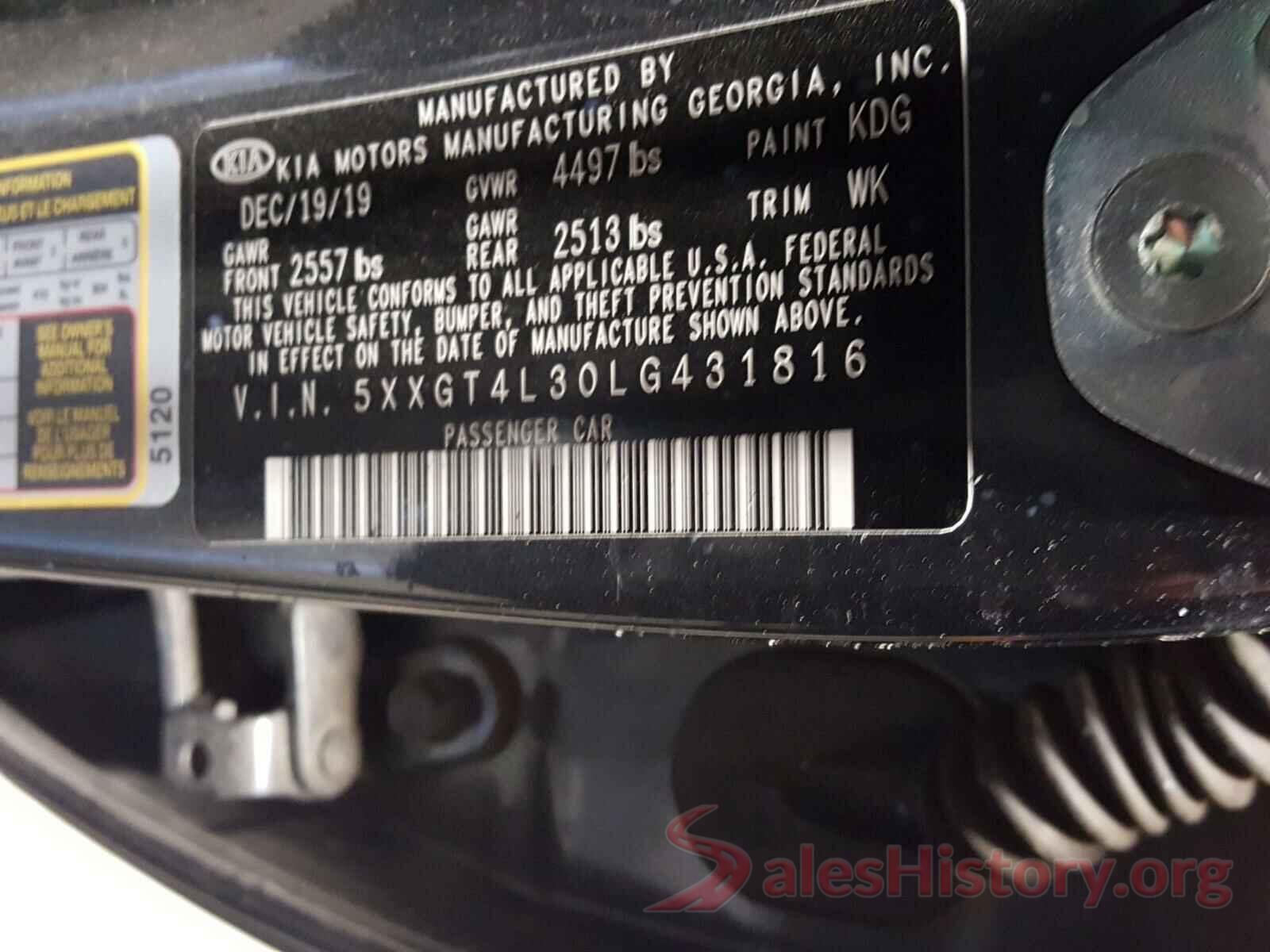 5XXGT4L30LG431816 2020 KIA OPTIMA