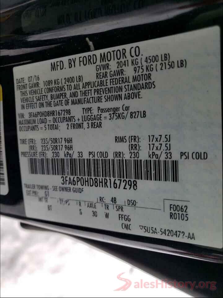 3FA6P0HD8HR167298 2017 FORD FUSION