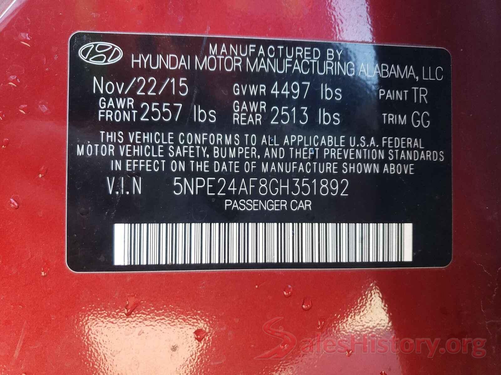 5NPE24AF8GH351892 2016 HYUNDAI SONATA