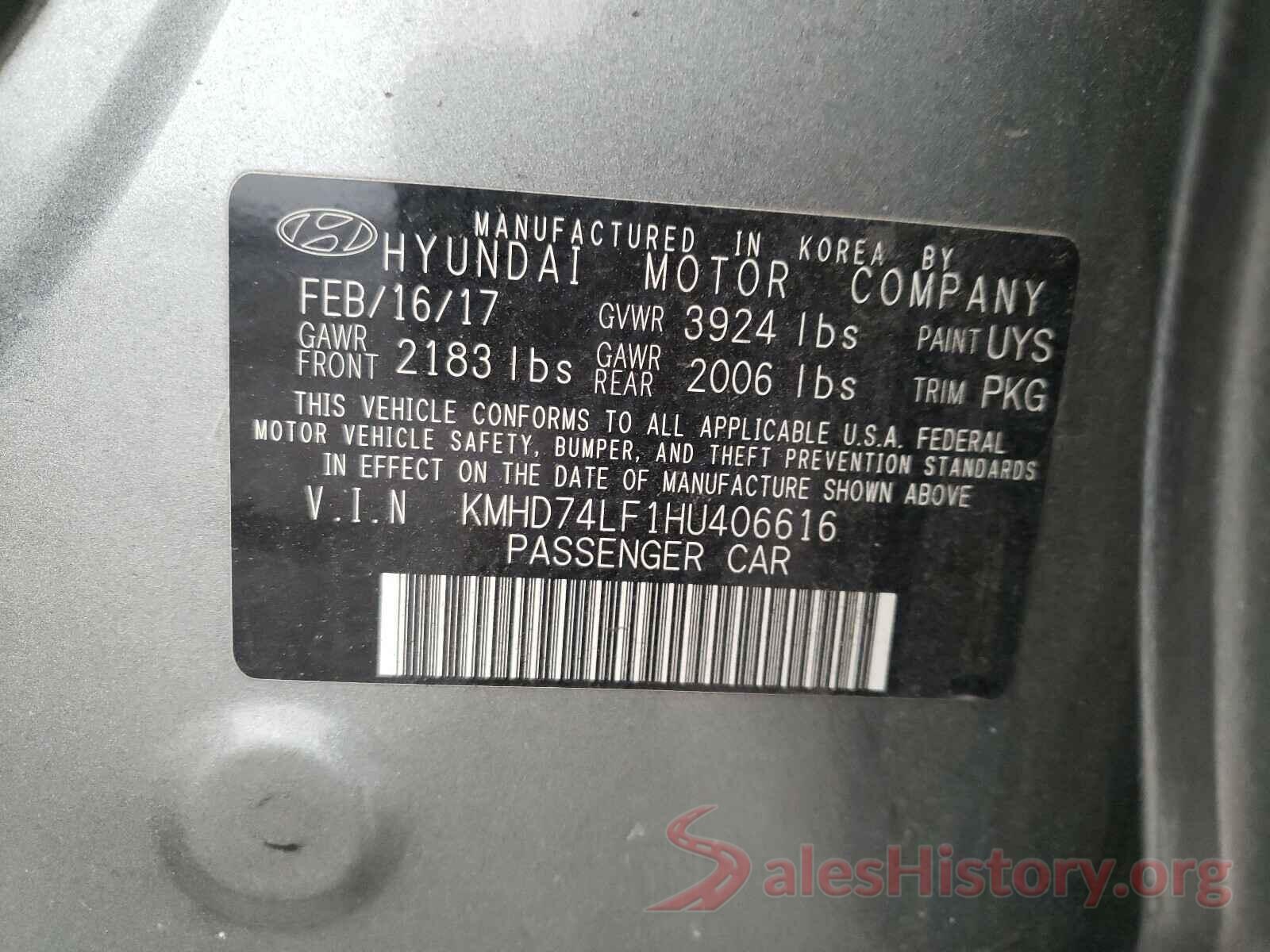 KMHD74LF1HU406616 2017 HYUNDAI ELANTRA