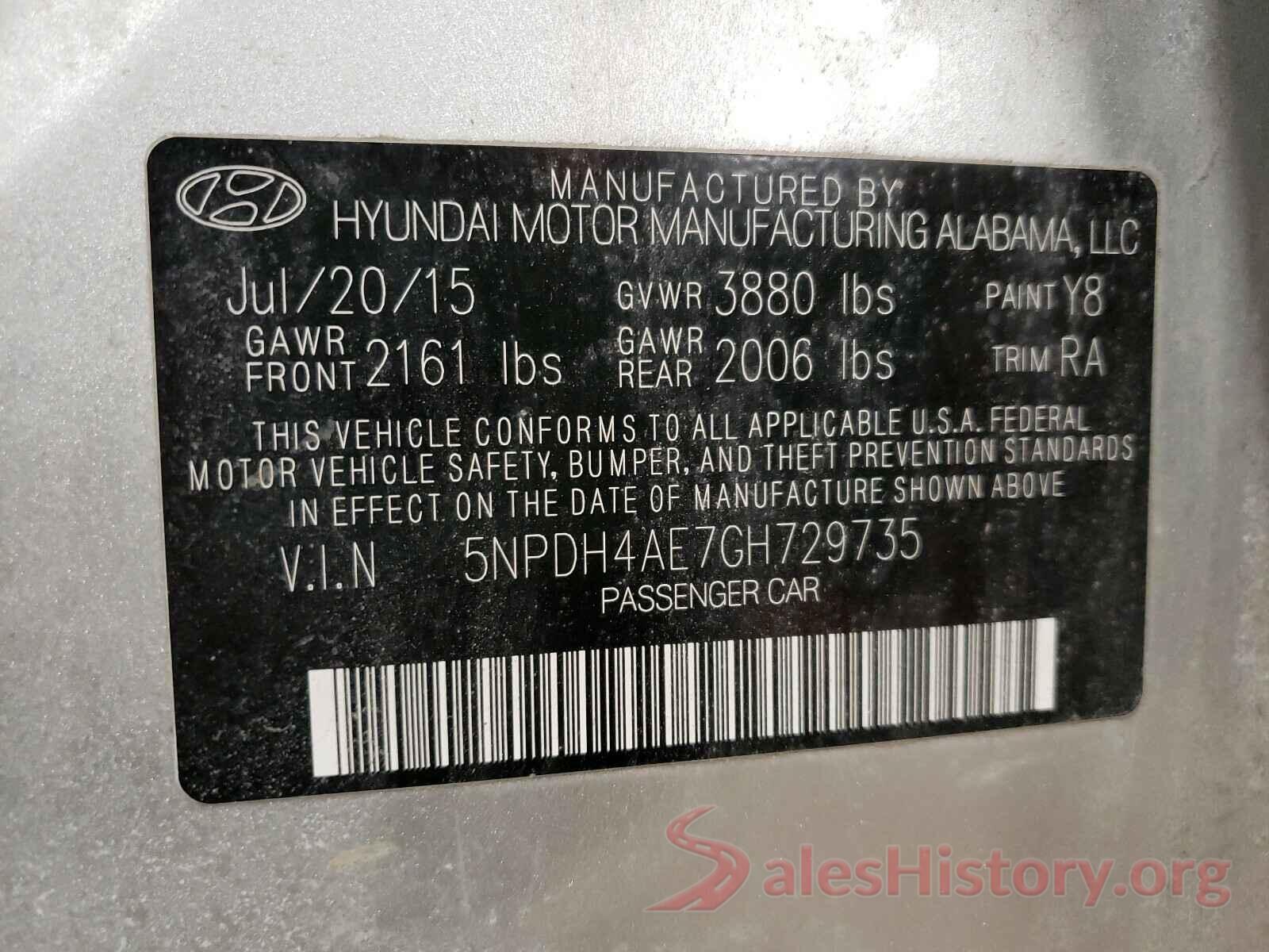 5NPDH4AE7GH729735 2016 HYUNDAI ELANTRA