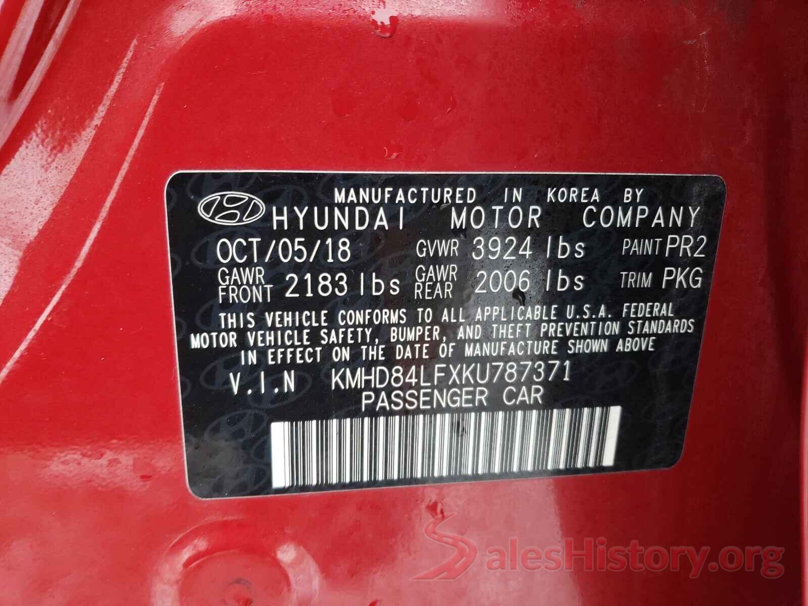 KMHD84LFXKU787371 2019 HYUNDAI ELANTRA