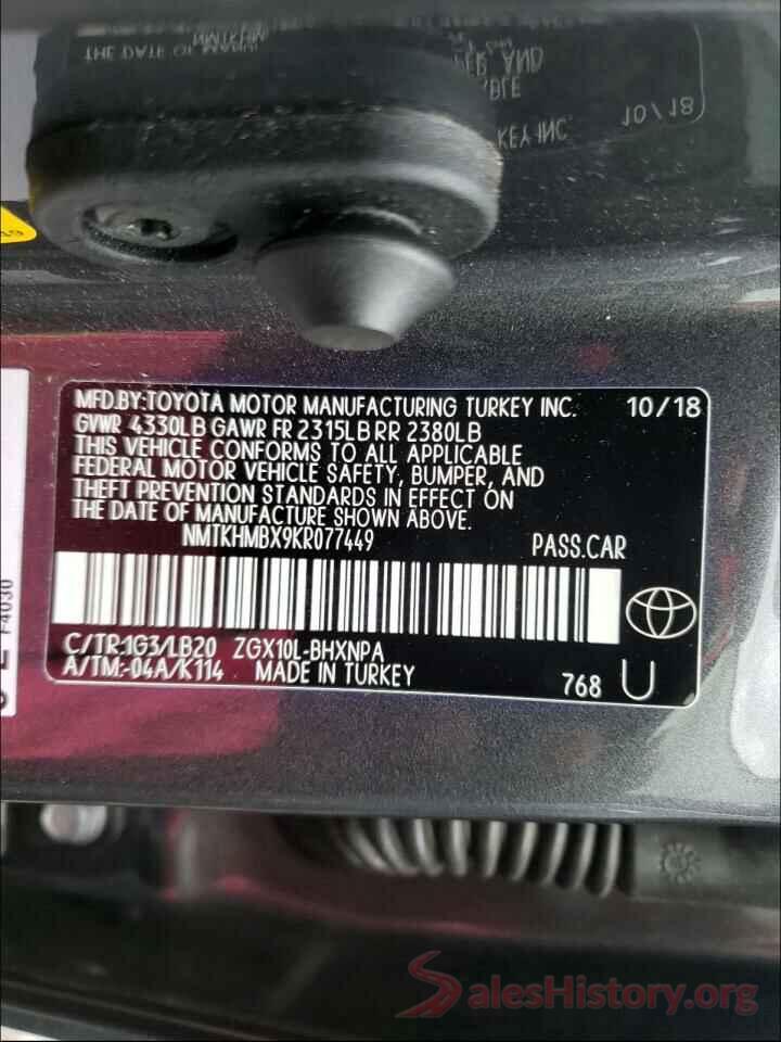 NMTKHMBX9KR077449 2019 TOYOTA C-HR