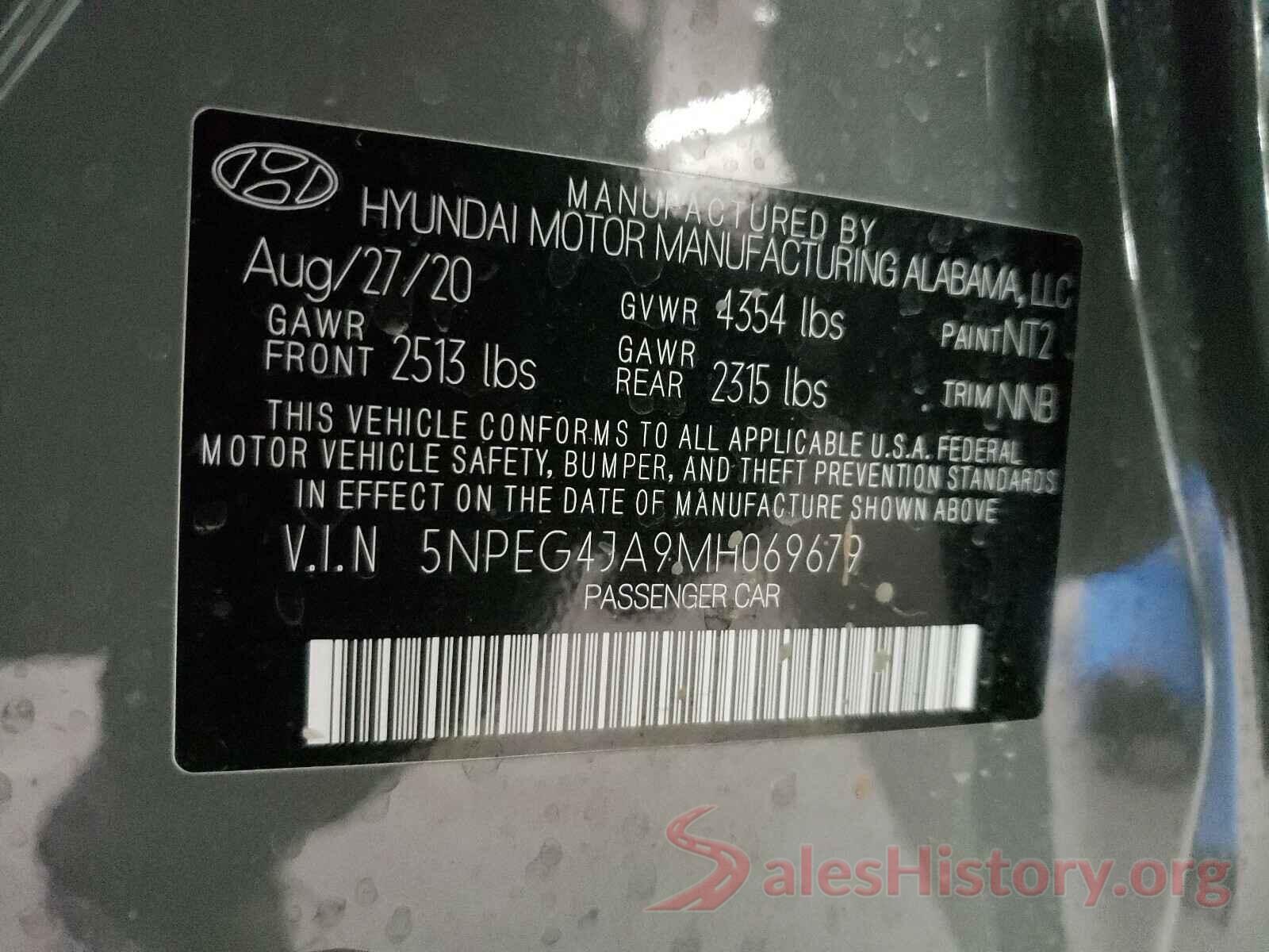 5NPEG4JA9MH069679 2021 HYUNDAI SONATA