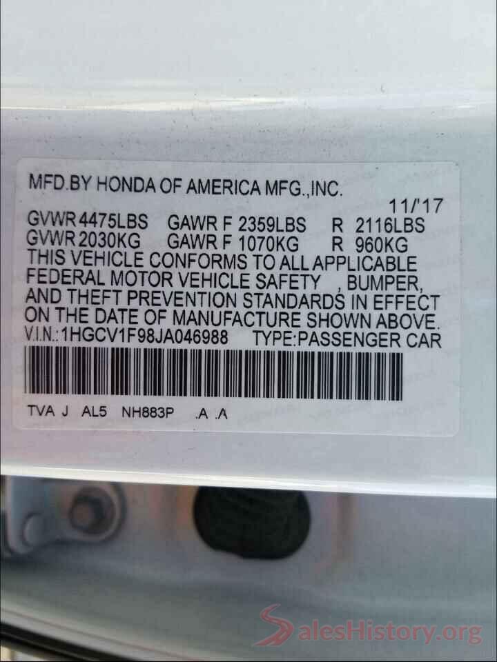 1HGCV1F98JA046988 2018 HONDA ACCORD