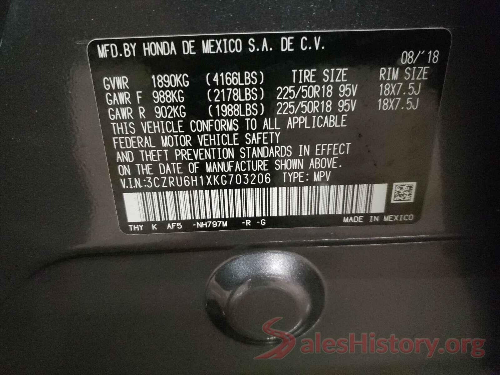 3CZRU6H1XKG703206 2019 HONDA HR-V