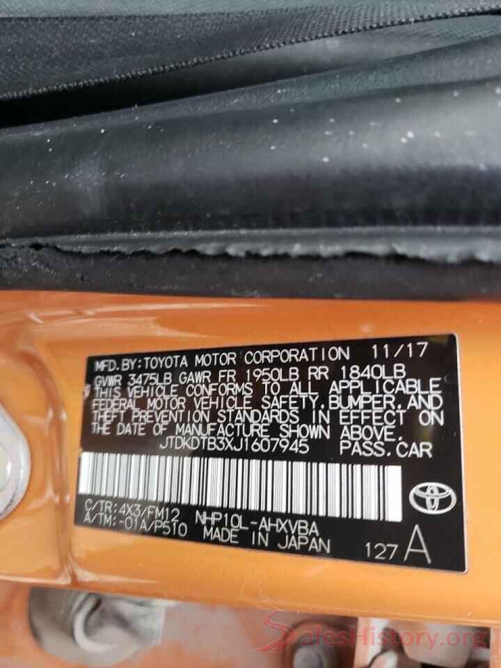 JTDKDTB3XJ1607945 2018 TOYOTA PRIUS