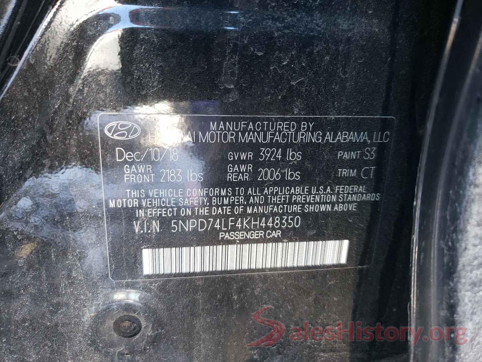 5NPD74LF4KH448350 2019 HYUNDAI ELANTRA