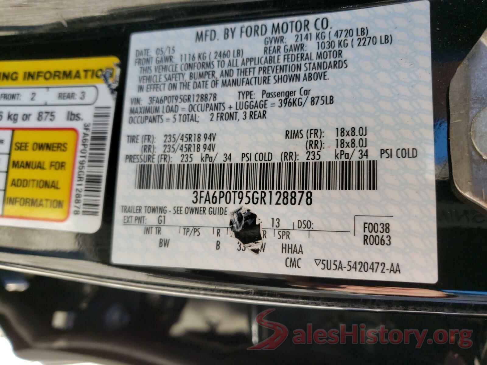 3FA6P0T95GR128878 2016 FORD FUSION