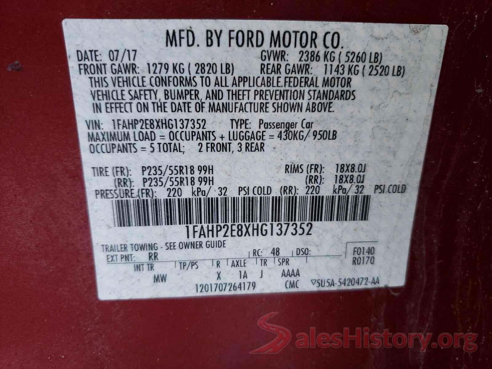 1FAHP2E8XHG137352 2017 FORD TAURUS