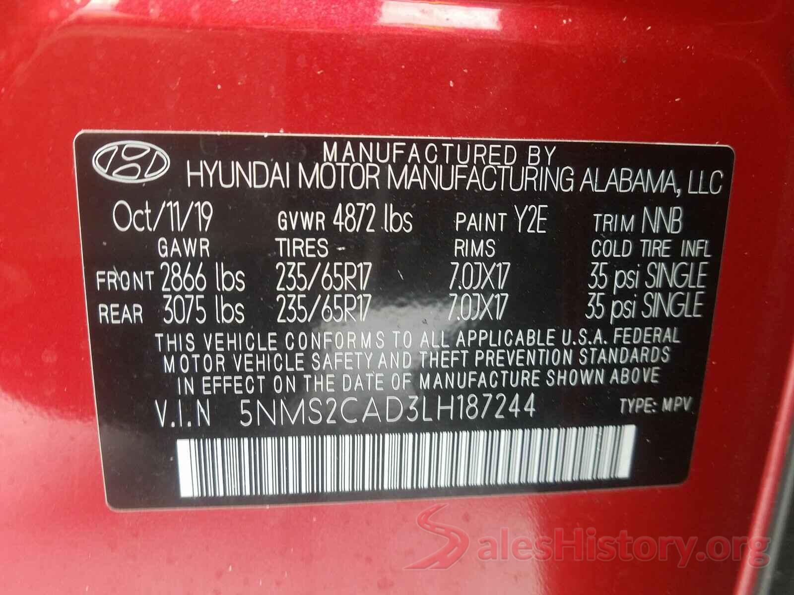 5NMS2CAD3LH187244 2020 HYUNDAI SANTA FE