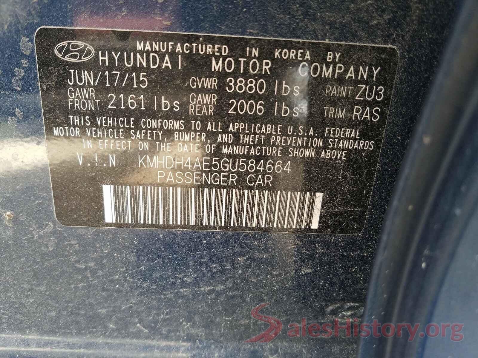 KMHDH4AE5GU584664 2016 HYUNDAI ELANTRA