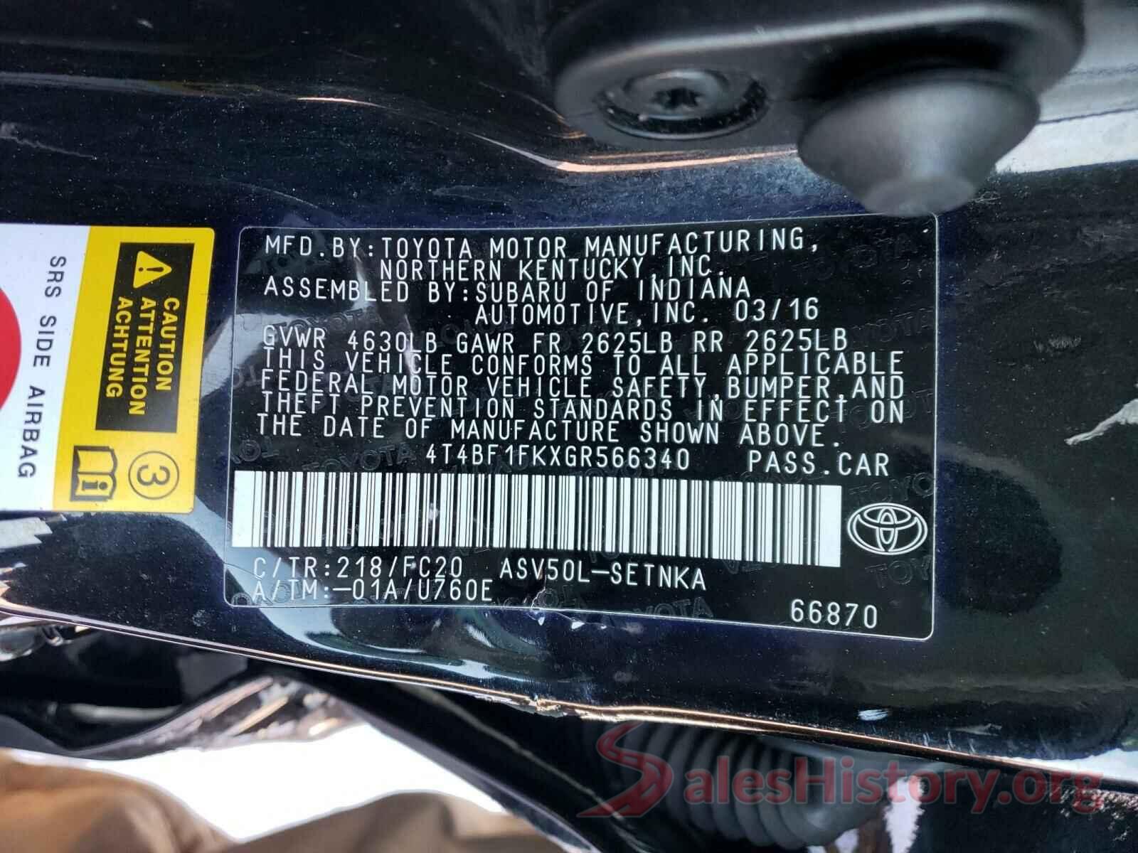 4T4BF1FKXGR566340 2016 TOYOTA CAMRY