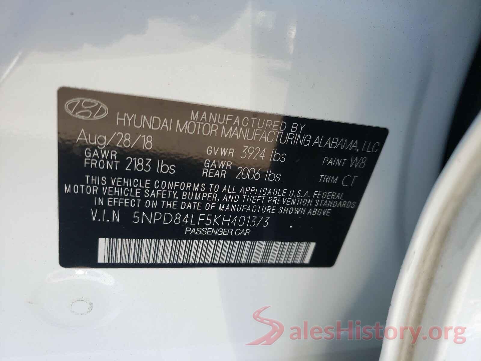 5NPD84LF5KH401373 2019 HYUNDAI ELANTRA