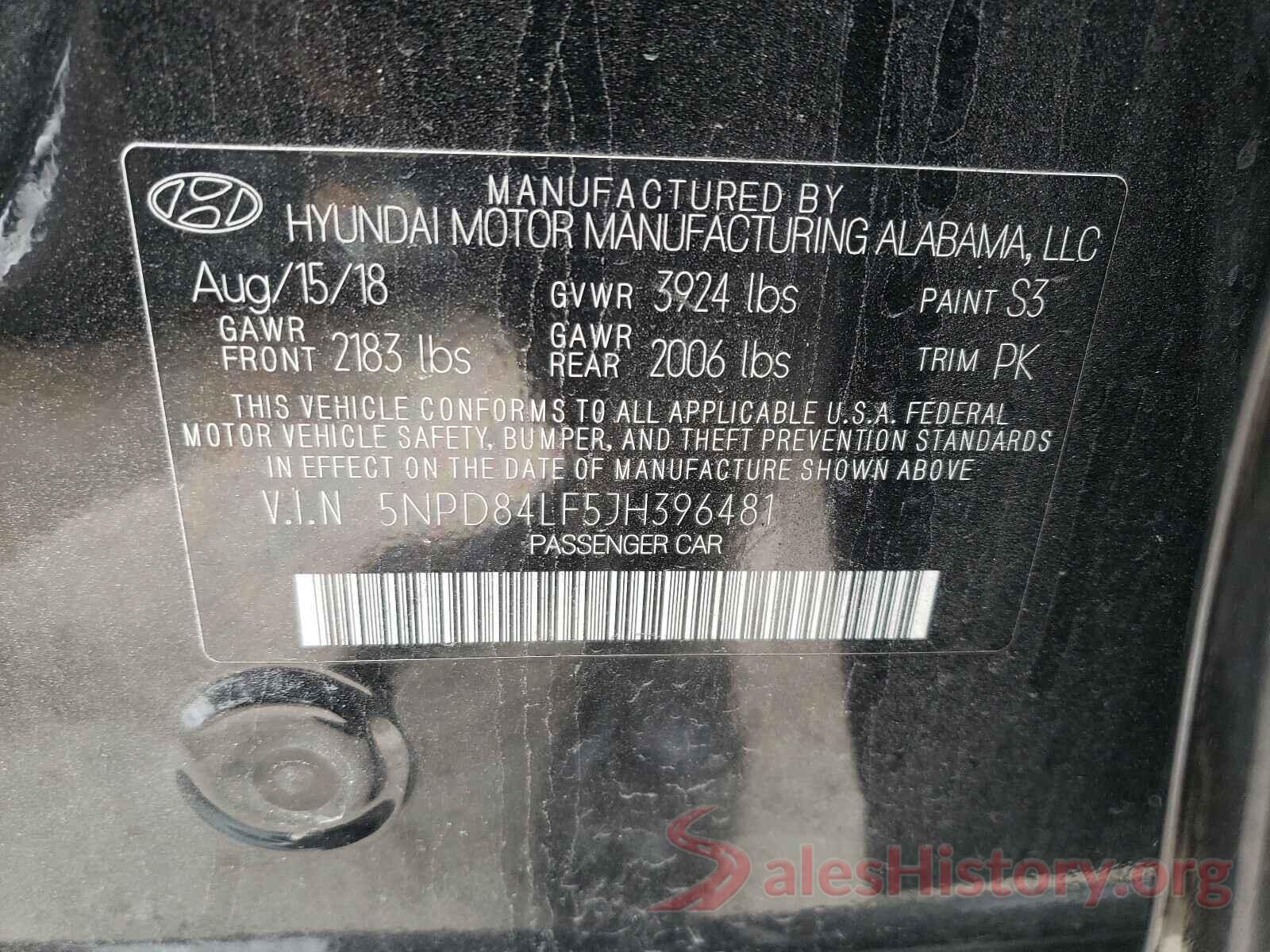 5NPD84LF5JH396481 2018 HYUNDAI ELANTRA