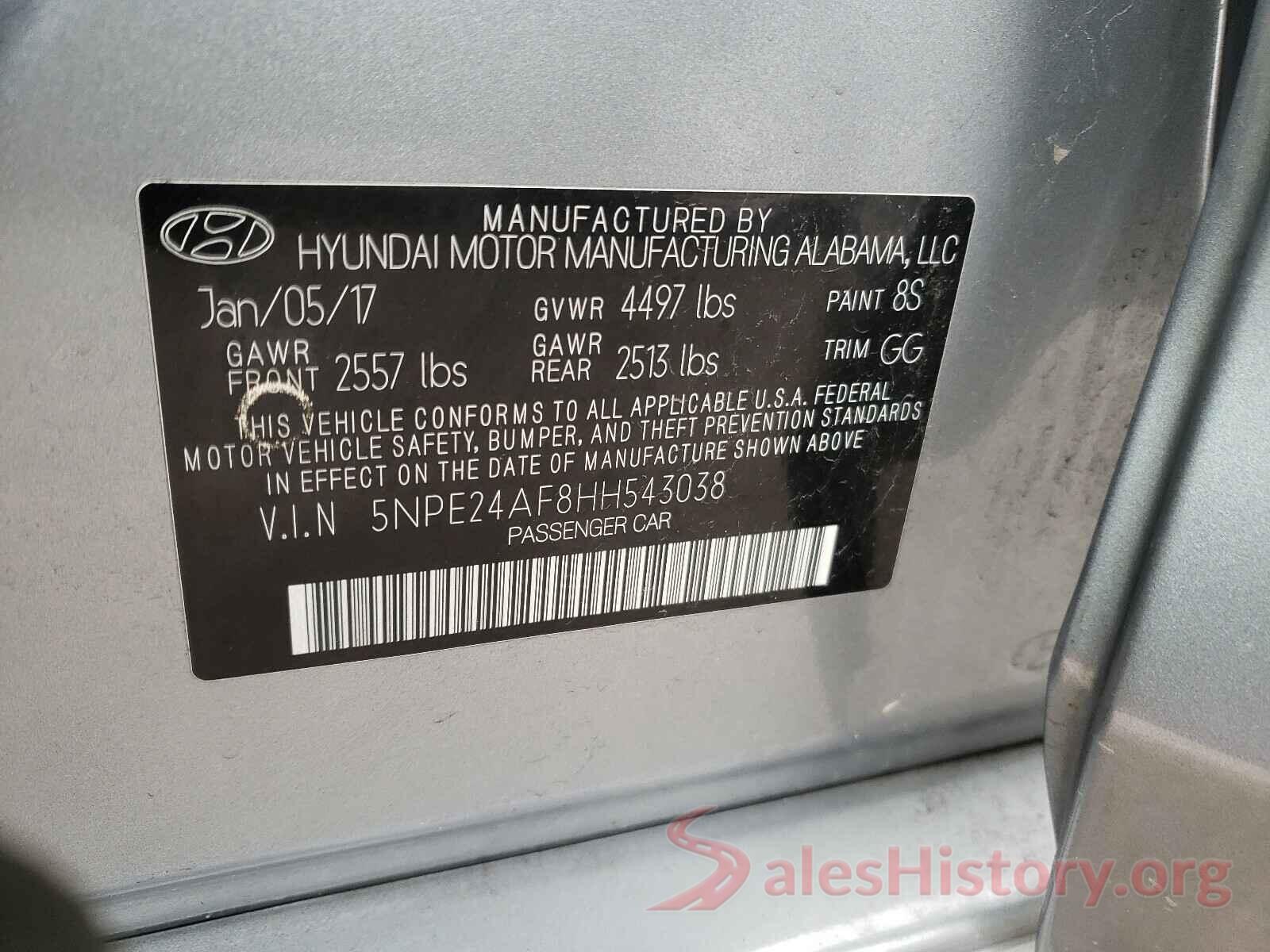 5NPE24AF8HH543038 2017 HYUNDAI SONATA